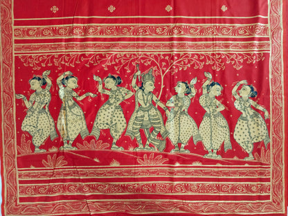 Mulberry Silk Krishna Leela Hand- Painted Silk Cotton Designer Saree