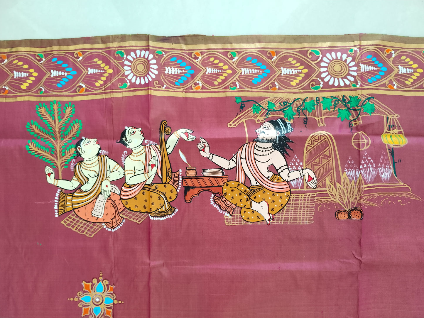 Dual Color Mulberry Silk Ramayana Hand-painted Saree