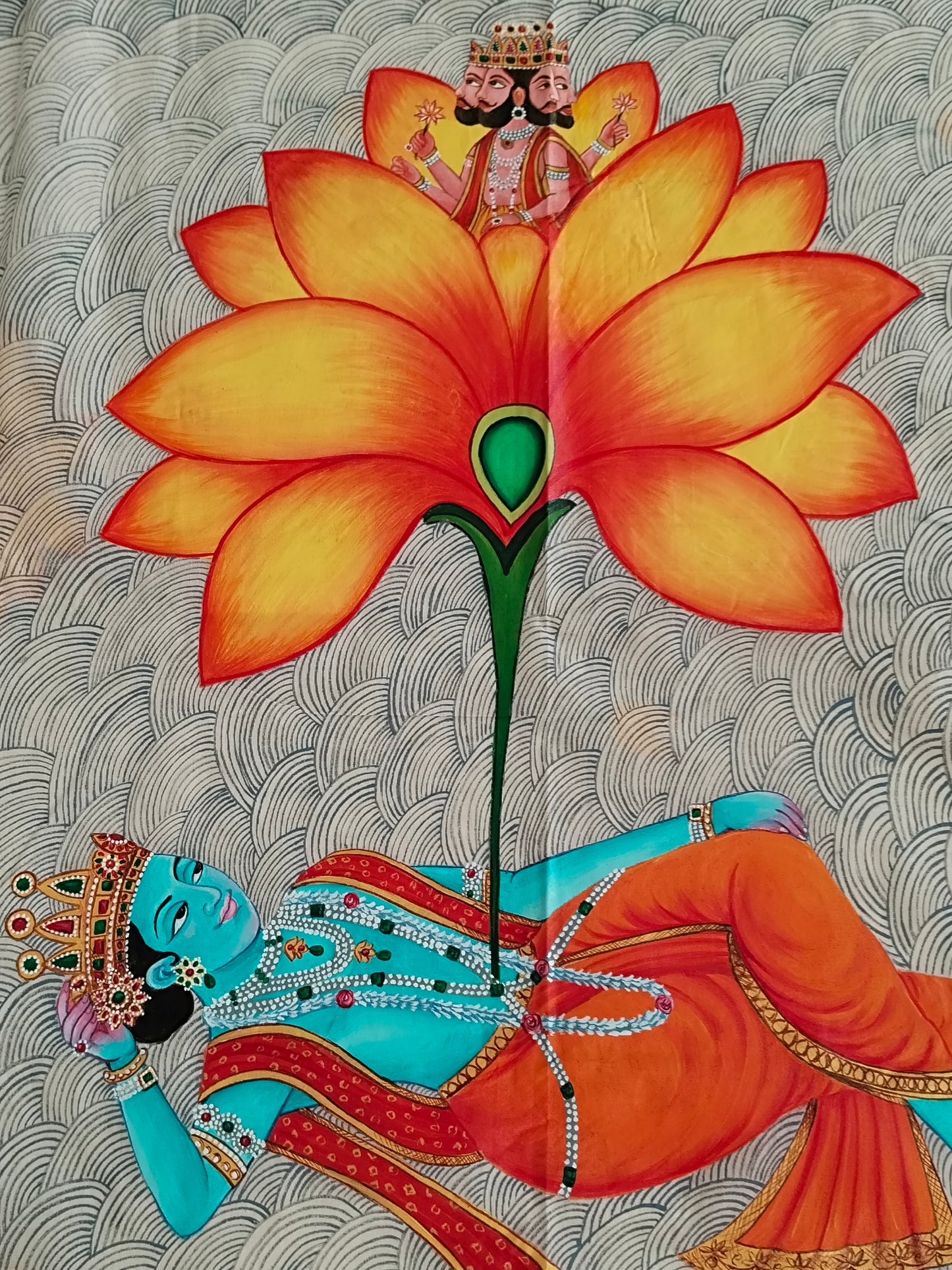 Hand-painted Kishna Anantshayan Kerala Cotton Designer Saree - Pichwai Style