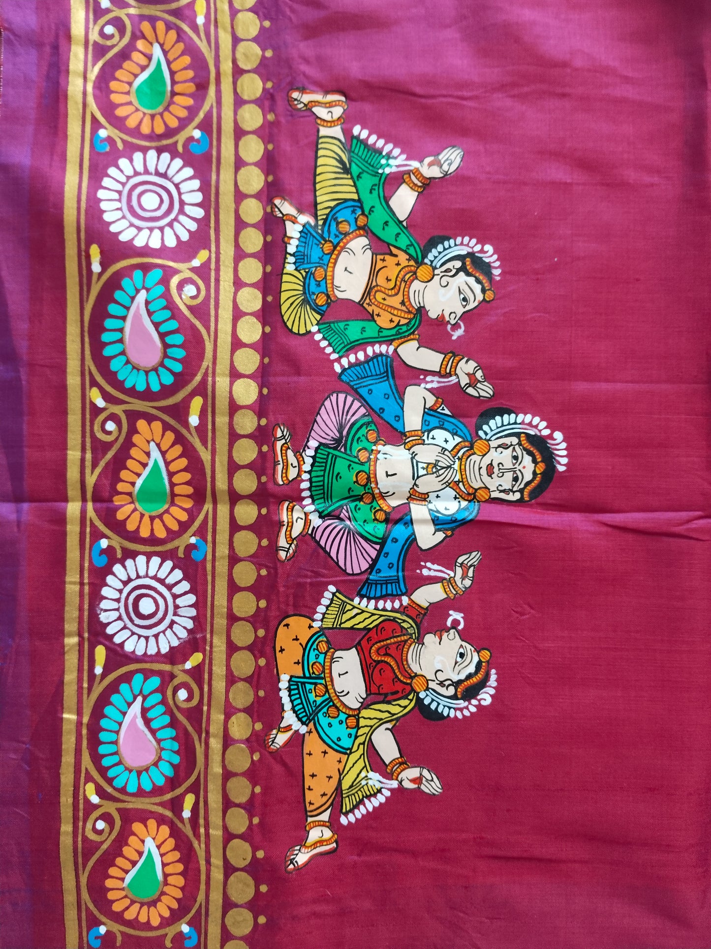 Dual Color Mulberry Silk Krishna Leela Hand- Painted Designer Saree