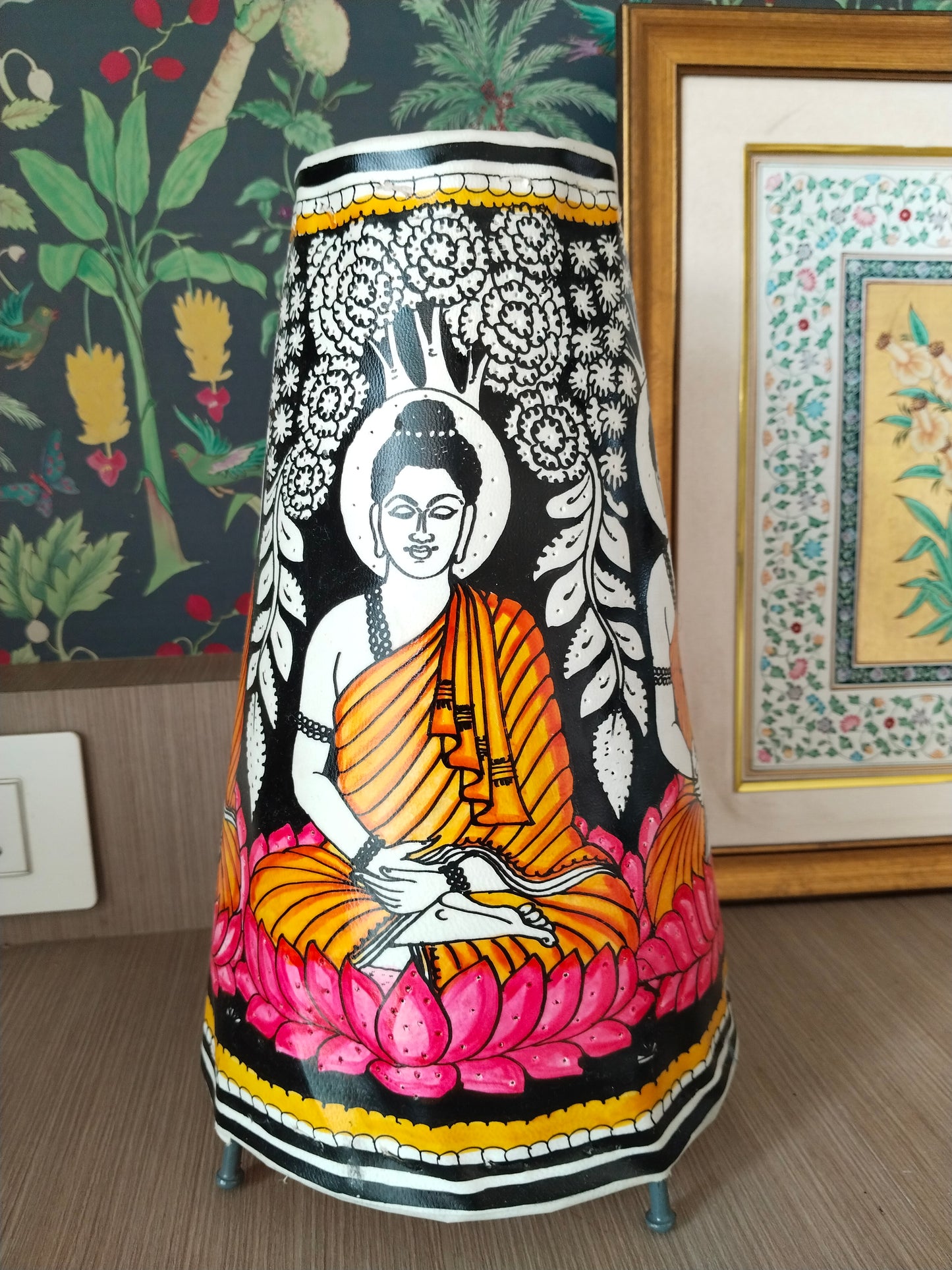 Leather handcrafted Buddha lamps - Tholu Bommalata crafts - 12 inches
