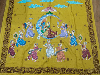 Vegan Silk Krishna Chandra Raasleela Saree- Handpainted Patachitra