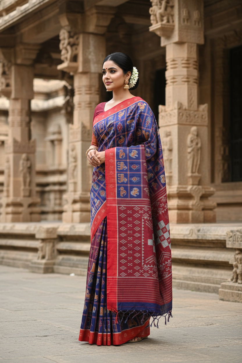 Traditional Nabakothi Single Ikkat Saree - Blue