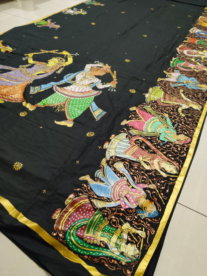 Cotton Silk Patachitra Saree - Radha Krishna Raas Leela Dance Theme
