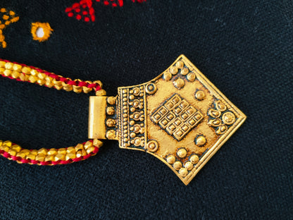 Taveez Pendant with chain woven beads - long dhokra necklace