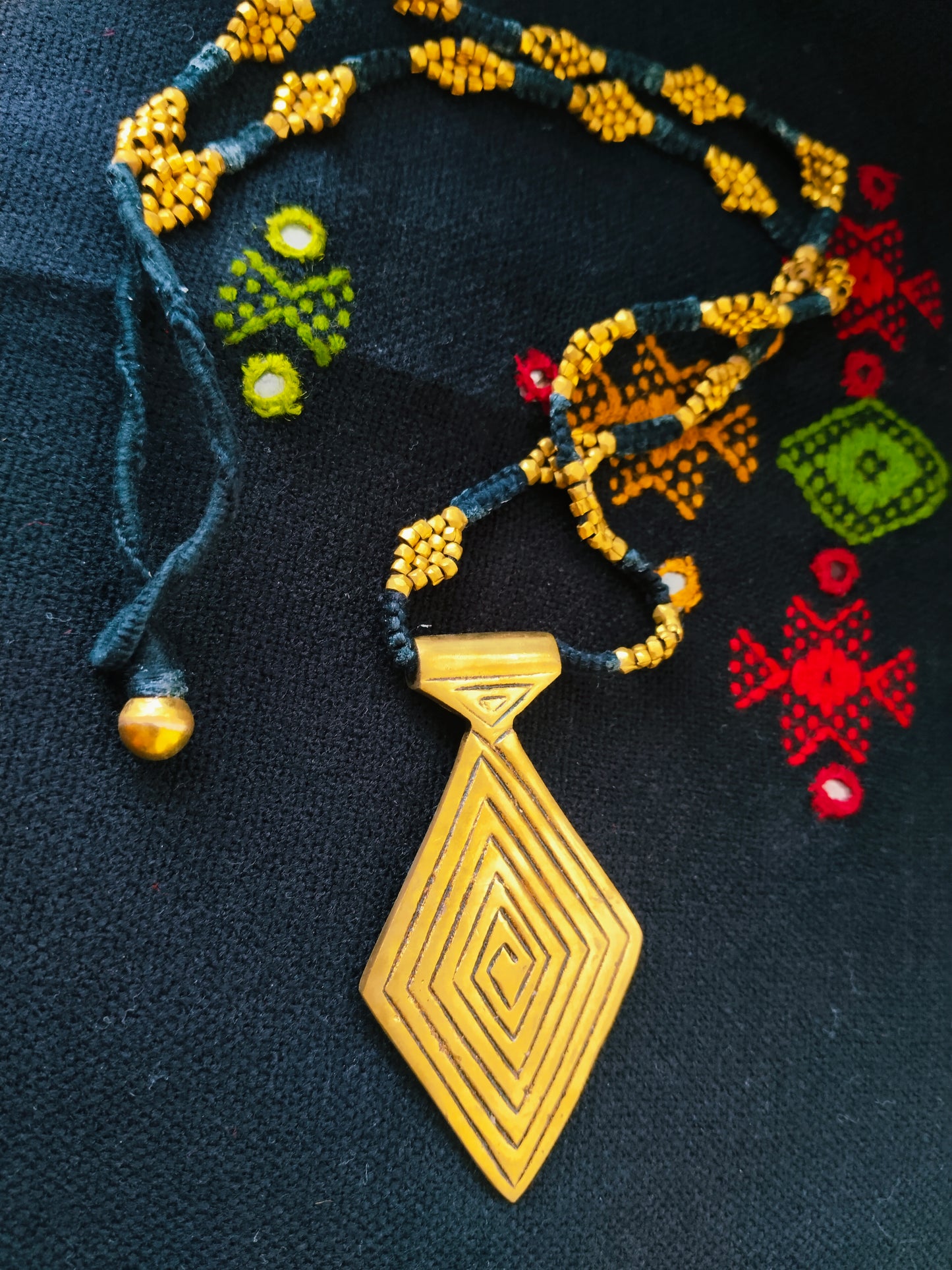 Diamond Pendant with diamond motif beads - long dhokra necklace