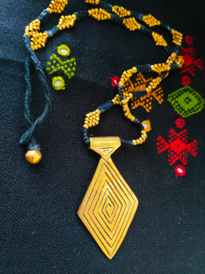 Diamond Pendant with diamond motif beads - long dhokra necklace