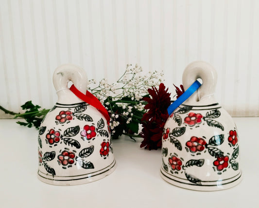 Handcrafted hand-painted ceramic bell set - Christmas flowers (Big)