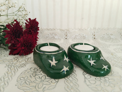 Handcrafted hand-painted ceramic Elf Shoe tealight holders - Christmas Decor