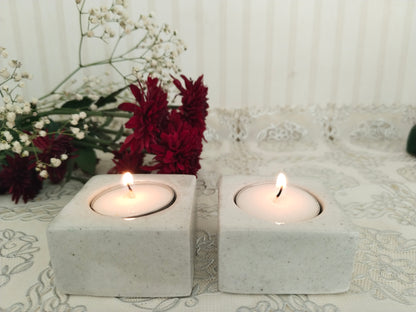 Handcrafted hand-painted ceramic white minimalist tealight holders - Christmas Decor
