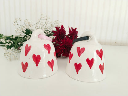 Handcrafted hand-painted ceramic bell set - Christmas hearts (Med)