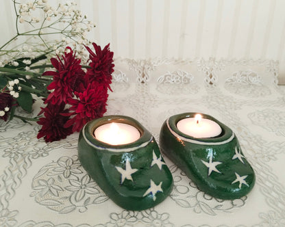 Handcrafted hand-painted ceramic Elf Shoe tealight holders - Christmas Decor