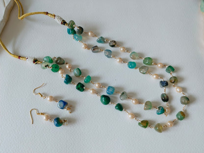 Light Blue- Green & Pearl Beaded Jewelry Set