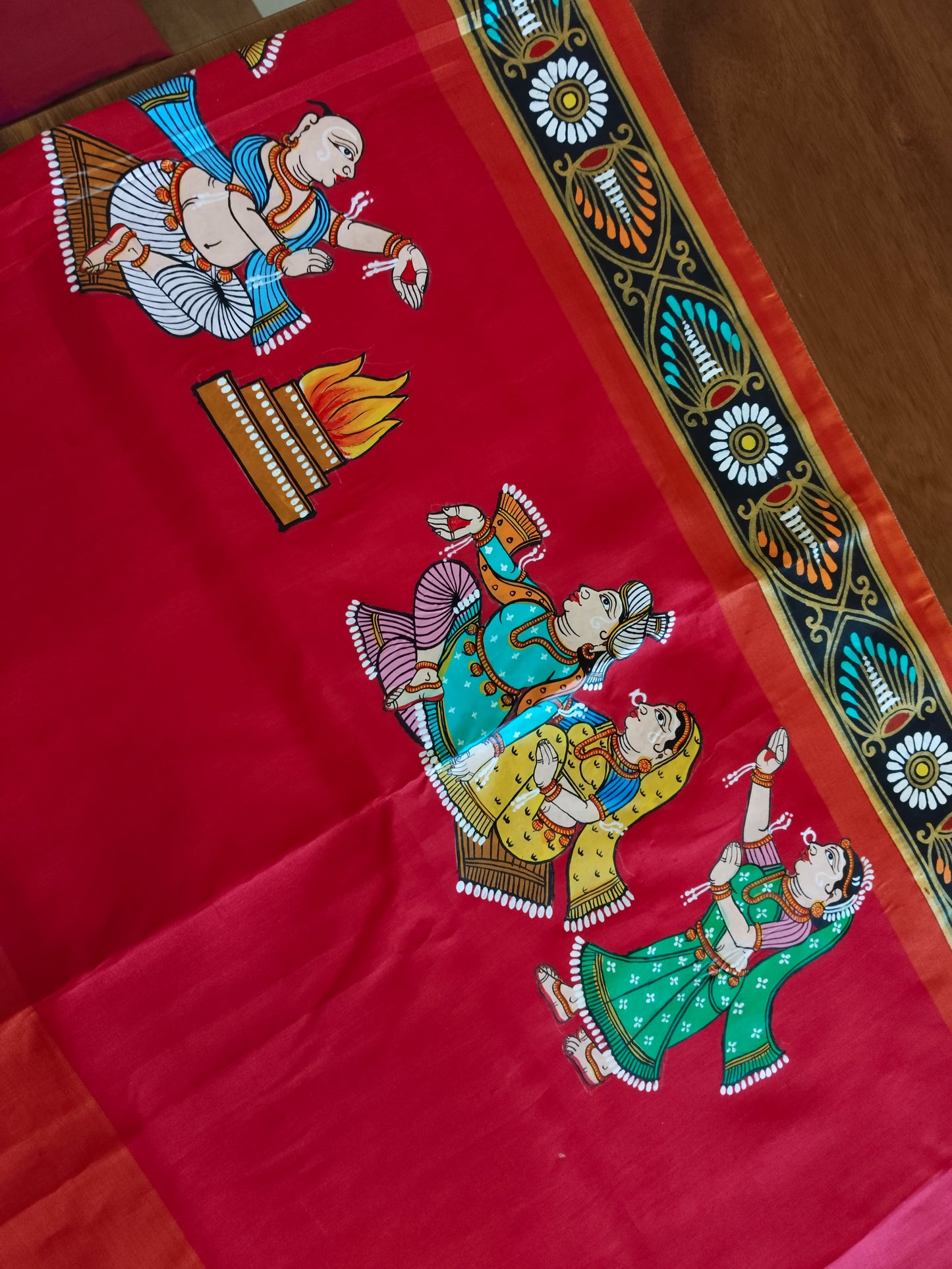 Pure Mulberry Silk Patachitra Bridal Celebration Saree - Blue & Multicolor