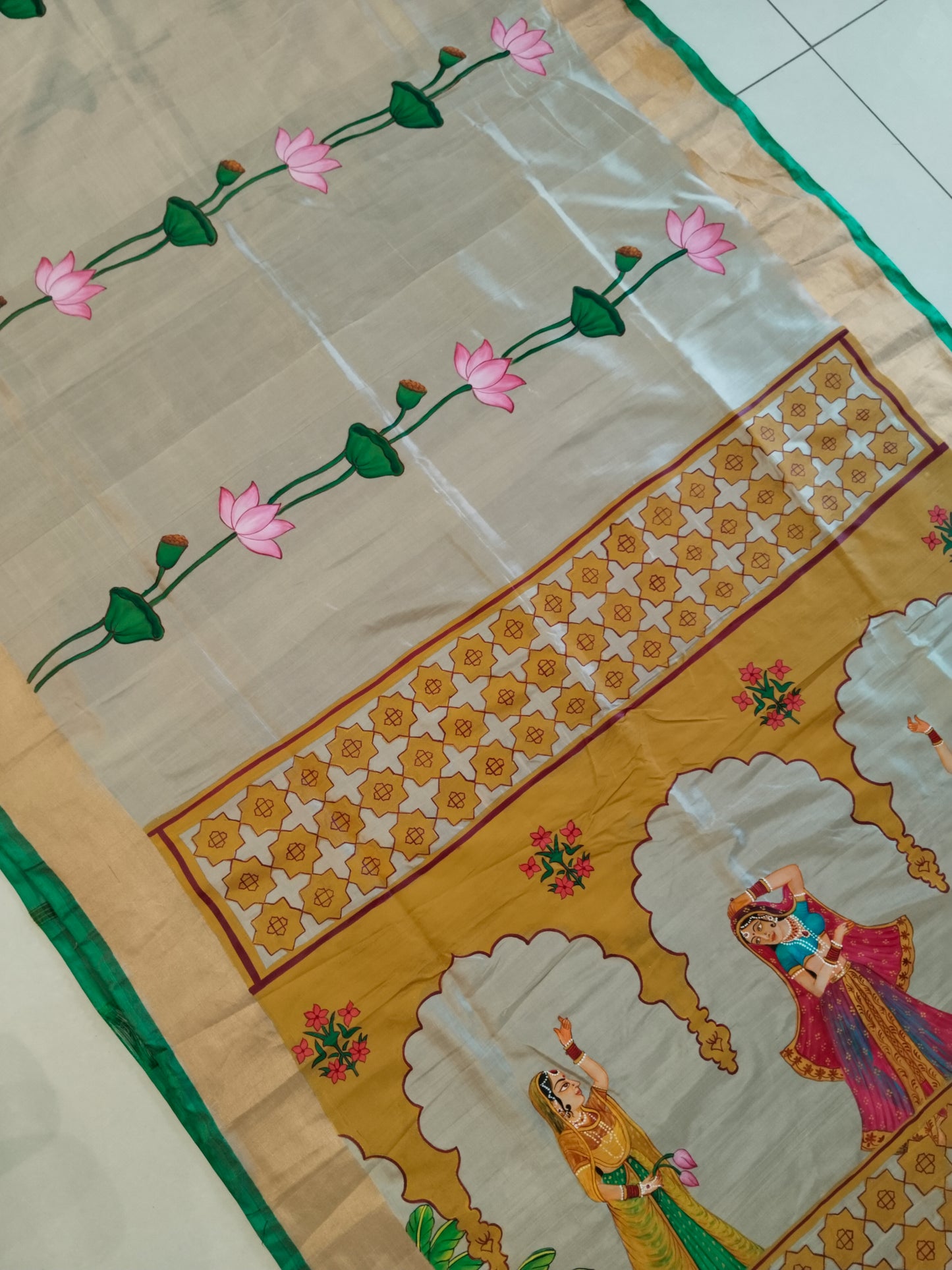 Upada Silk Pichwai Saree | Rajasthani Jharokha with Golden Motifs