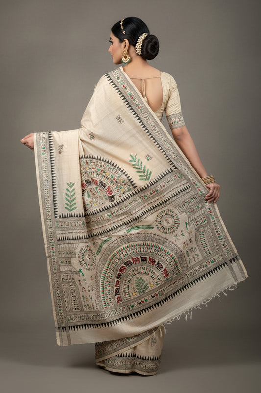 Circles of Life Motif Saura Art Desi Tassar Silk Saree