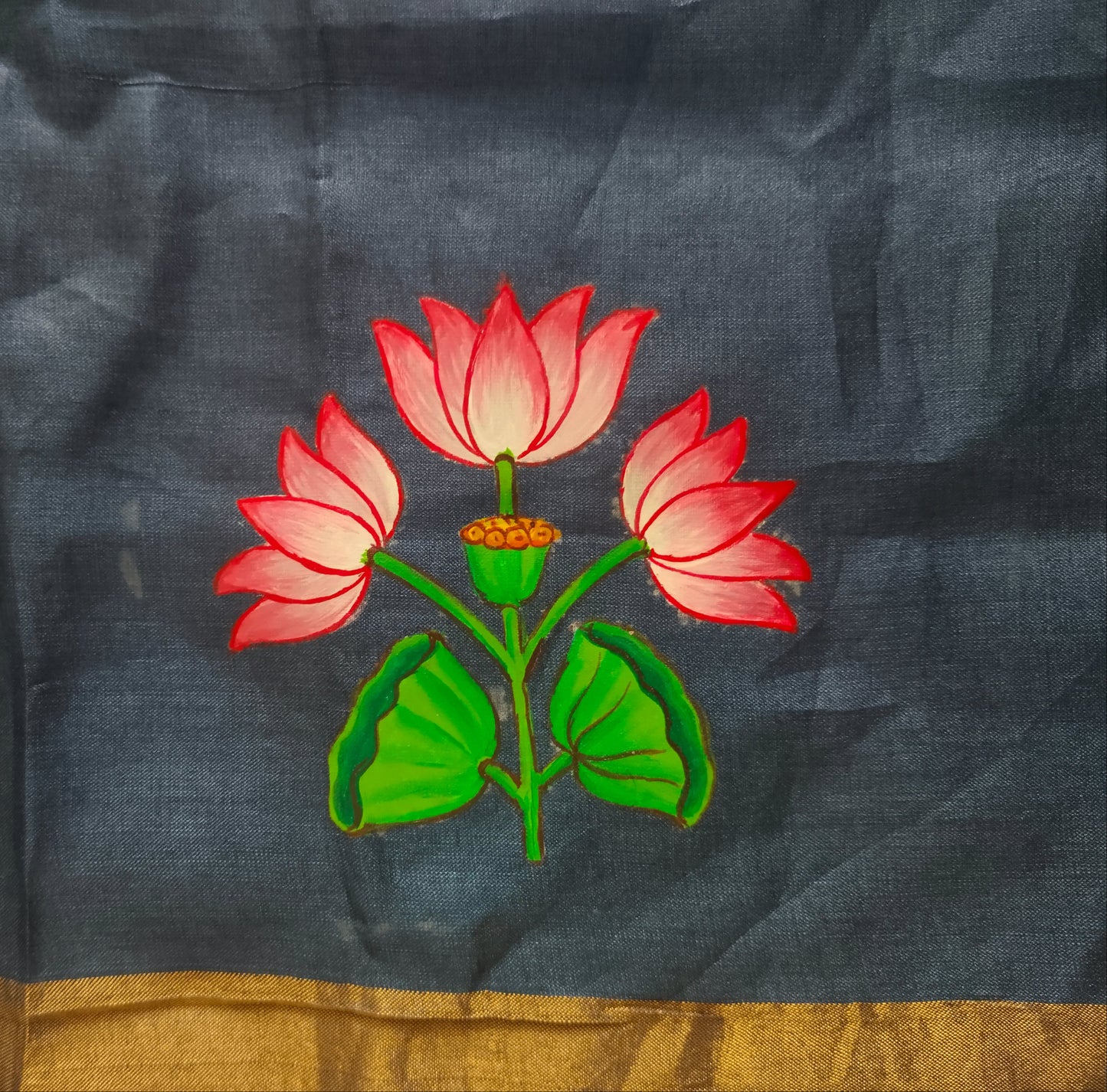 Pure Tassar Silk Pichwai Saree – Rajasthani Jharokha & Auspicious Cows | Handpainted Art