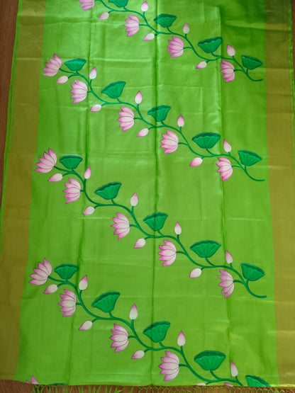 Pista Green Tassar Silk Pichwai Saree - Ragini Garden Theme