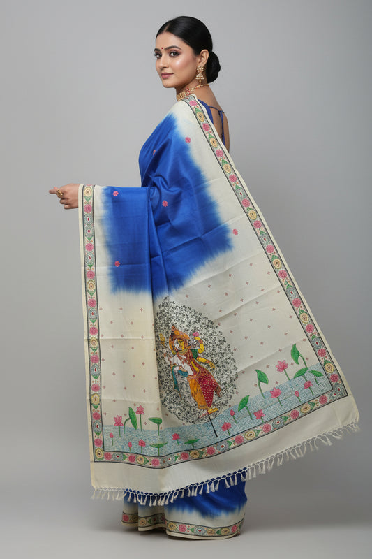 Ardhanarishwar Pattachitra Hand-Painted Pure Tassar Silk Saree