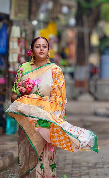 Upada Silk Pichwai Saree | Rajasthani Jharokha with Golden Motifs
