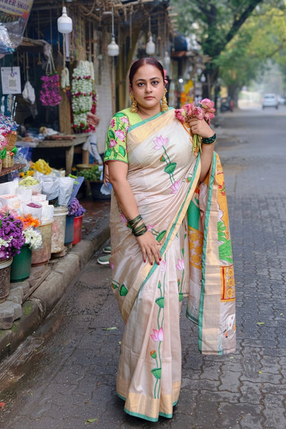 Upada Silk Pichwai Saree | Rajasthani Jharokha with Golden Motifs