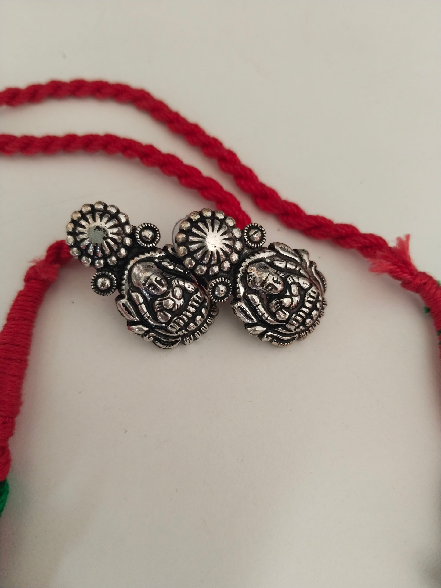 Oxidized German Silver Goddess Laxmi pendant thread Necklace Set