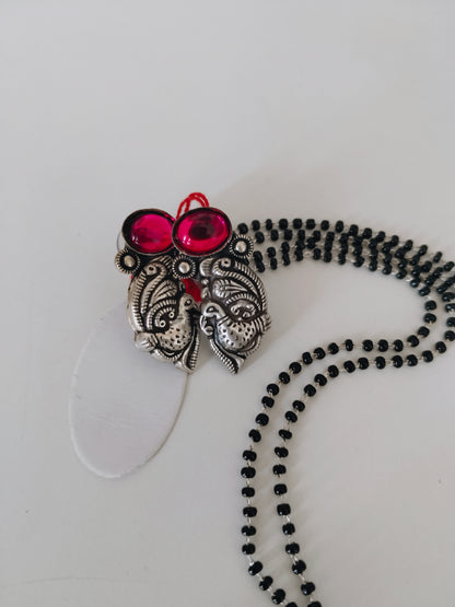 Ethnic Goddess Laxmi Mangalsutra Necklace in Oxidized Silver with earrings