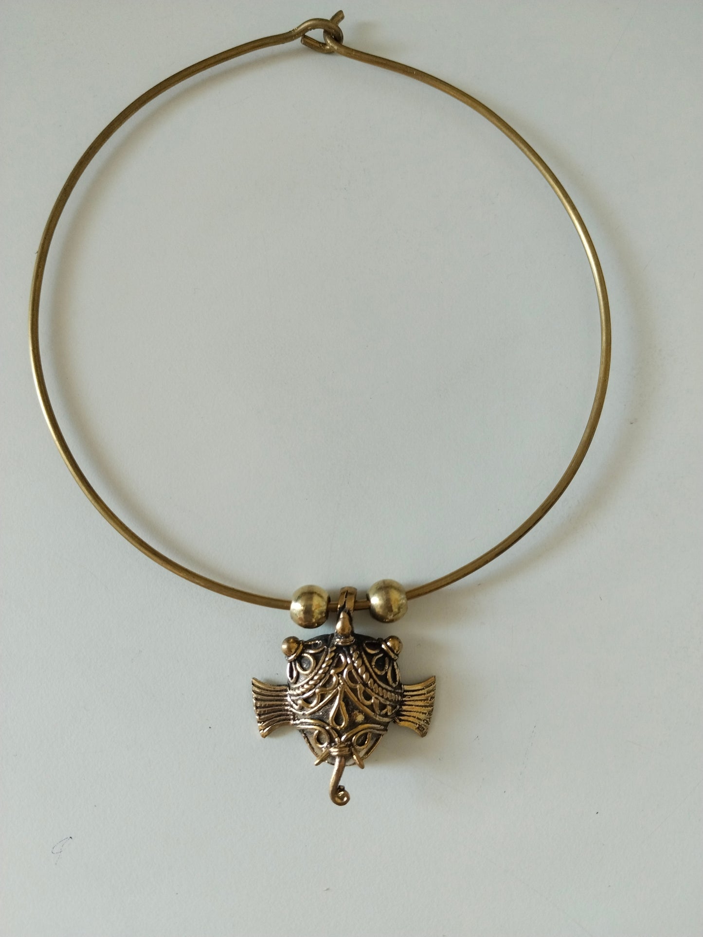 Dhokra Style Brass Hoop with Ganesha Filigree Necklace