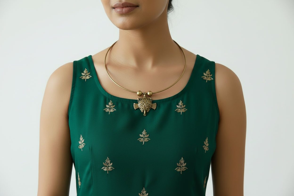 Dhokra Style Brass Hoop with Ganesha Filigree Necklace