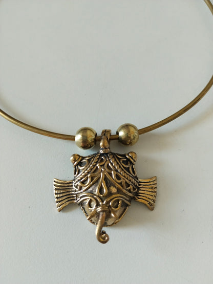 Dhokra Style Brass Hoop with Ganesha Filigree Necklace