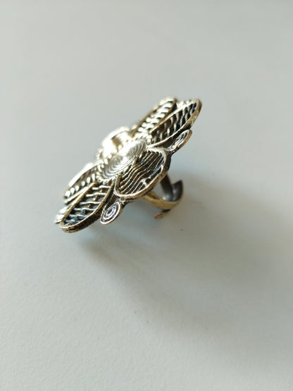 Advaita Handicrafts Intricate  Brass Floral Dhokra Style Statement Ring