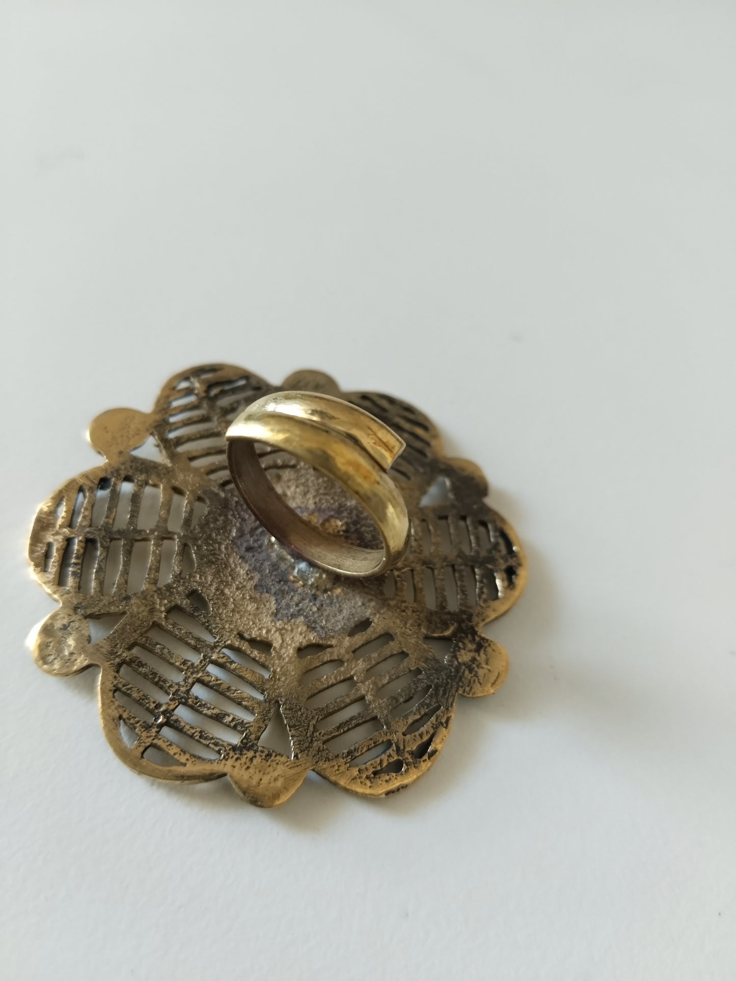Advaita Handicrafts Intricate  Brass Floral Dhokra Style Statement Ring