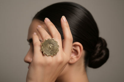Dhokra Style Spiral Flower Finger Ring