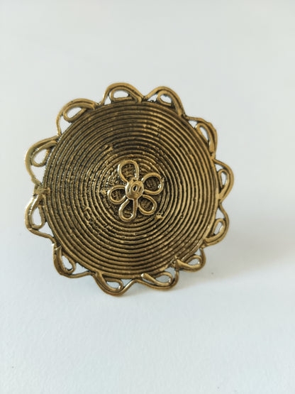 Dhokra Style Spiral Flower Finger Ring