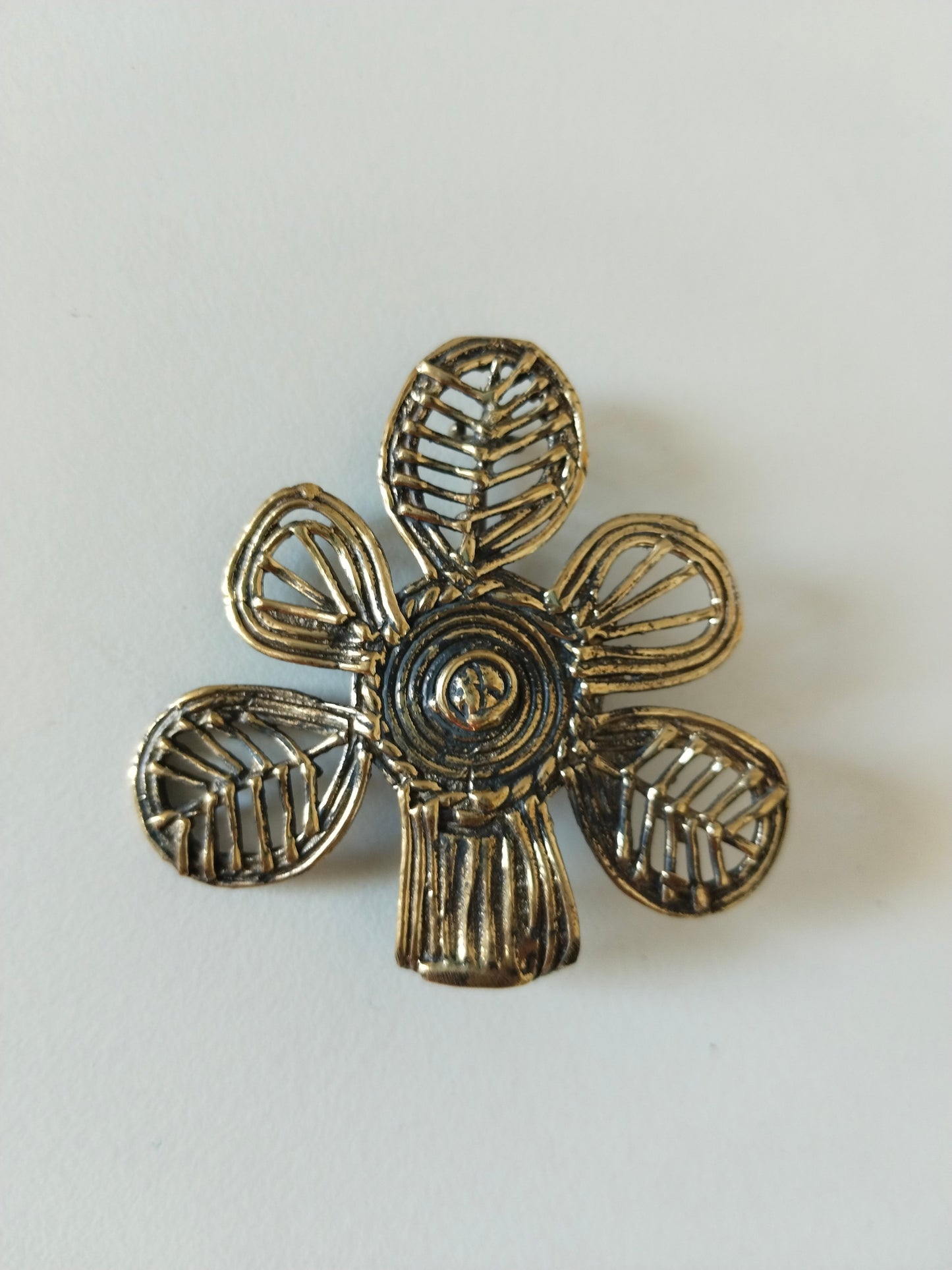Dhokra Style Antique Brass Flower Brooch