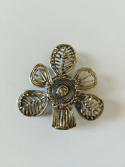 Dhokra Style Antique Brass Flower Brooch