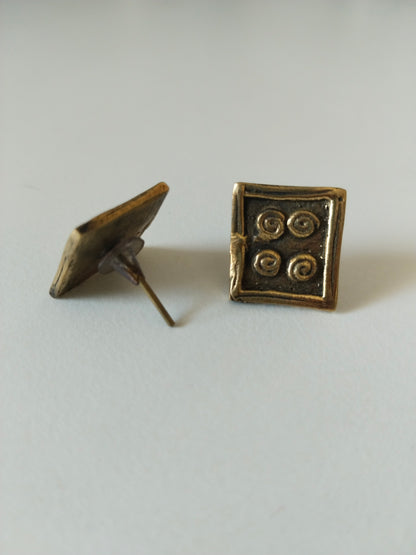 Advaita Handicrafts Antique  Brass Square Stud Earrings