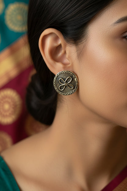 Advaita Handicrafts Antique Brass Square Stud Earrings