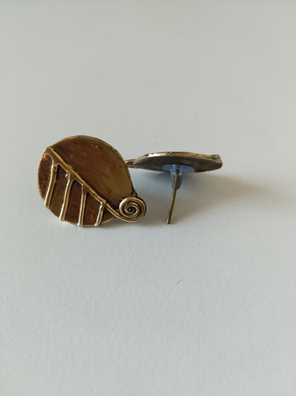 Antique Brass Leaf Stud Earrings
