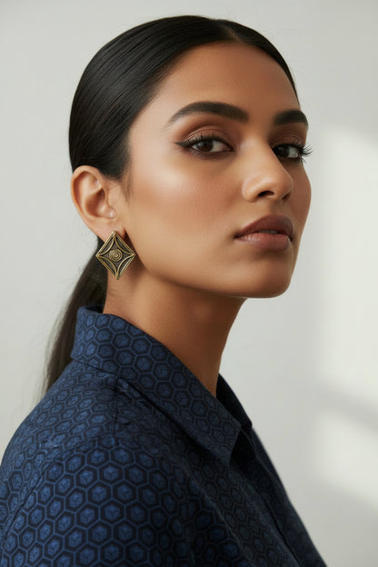Vintage Tribal Square Stud Earrings