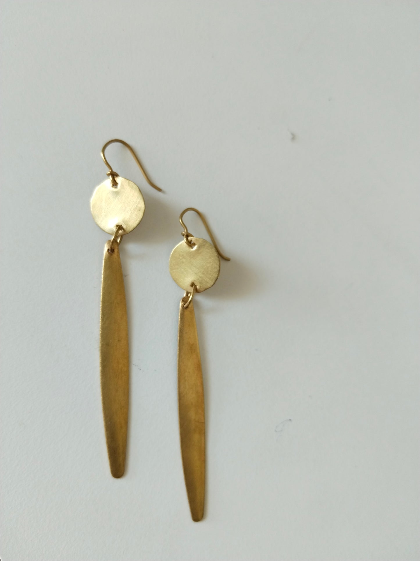 Minimalist Brass Drop Earrings – Golden Disc & Elongated Bar Dangle