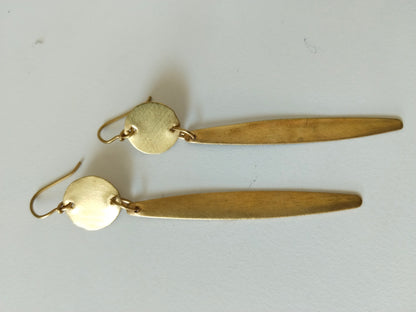 Minimalist Brass Drop Earrings – Golden Disc & Elongated Bar Dangle