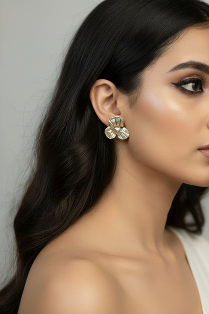 Minimalist 3-Petaled Flower Brass Stud Earrings