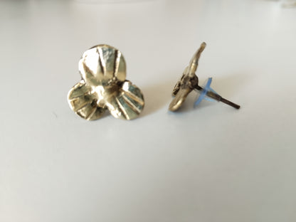 Minimalist 3-Petaled Flower Brass Stud Earrings