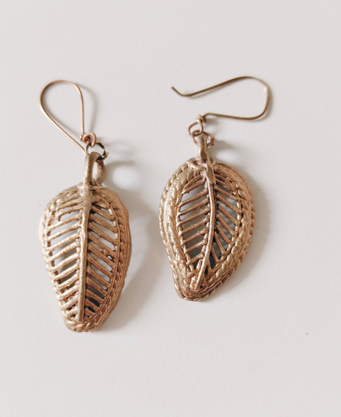 Advaita Handicrafts Rustic Leaf Brass Drop Earrings