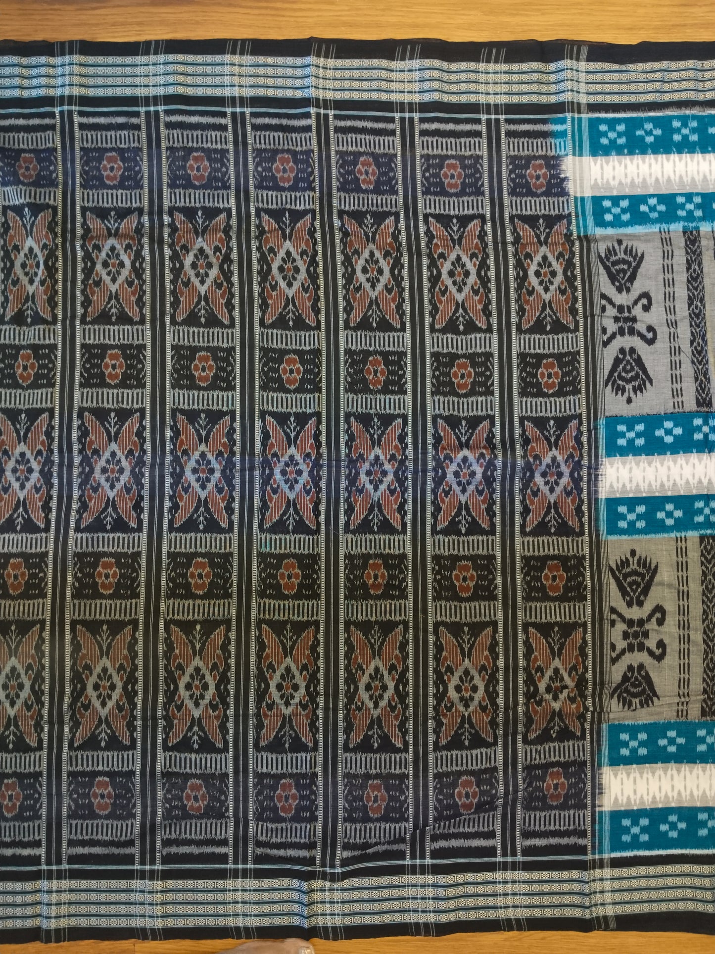 Handwoven Cotton Ikkat Saree in Blue and Black