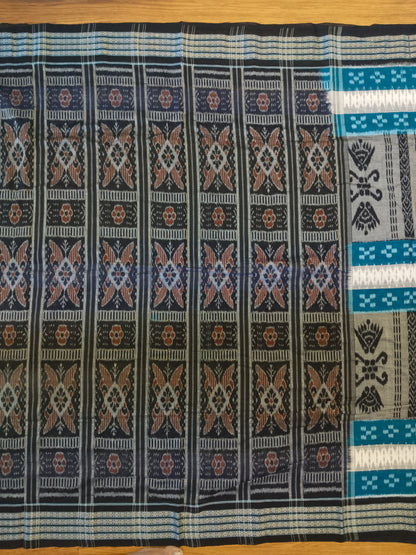 Handwoven Cotton Ikkat Saree in Blue and Black