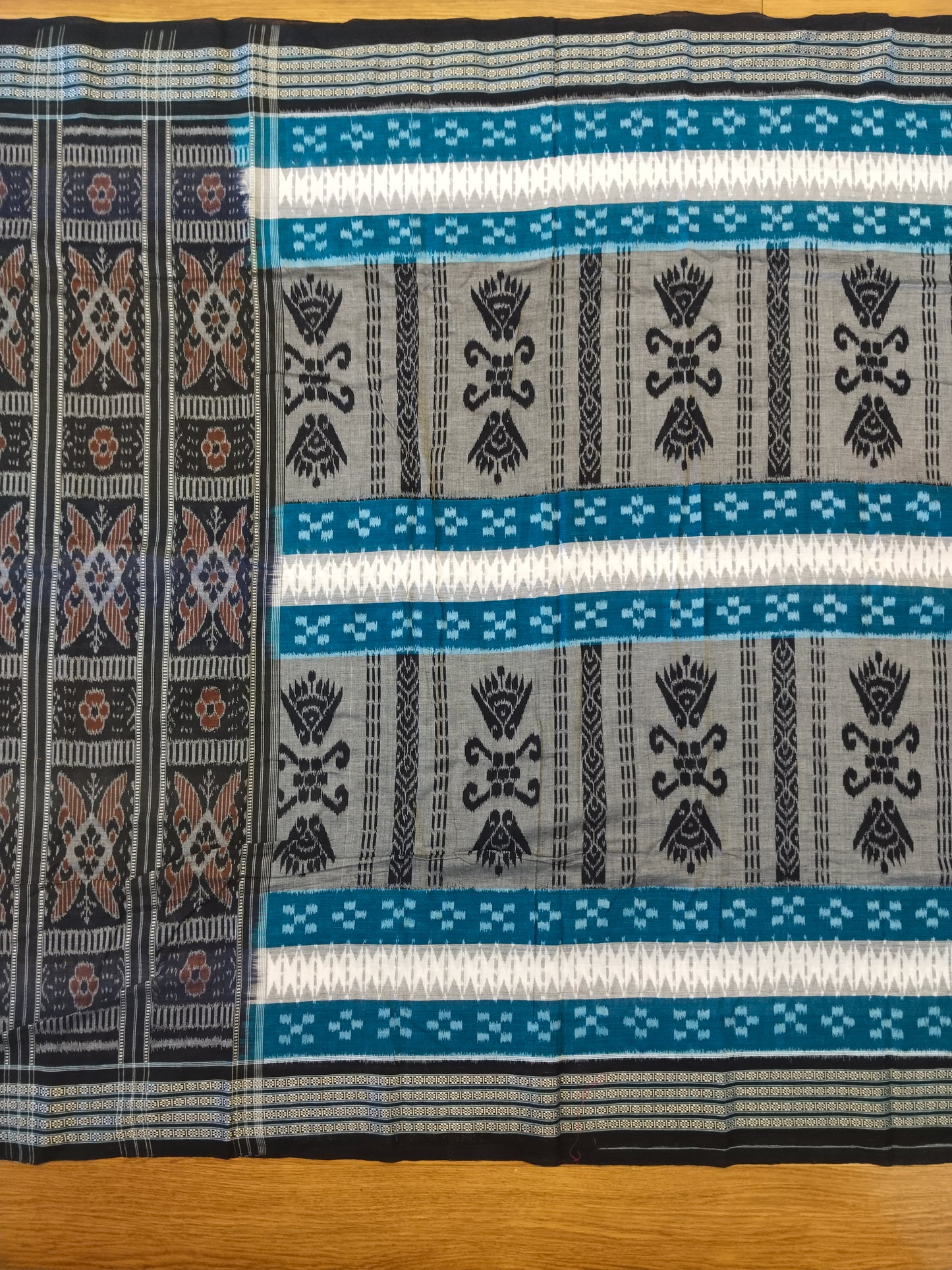 Handwoven Cotton Ikkat Saree in Blue and Black
