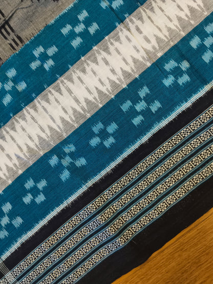 Handwoven Cotton Ikkat Saree in Blue and Black