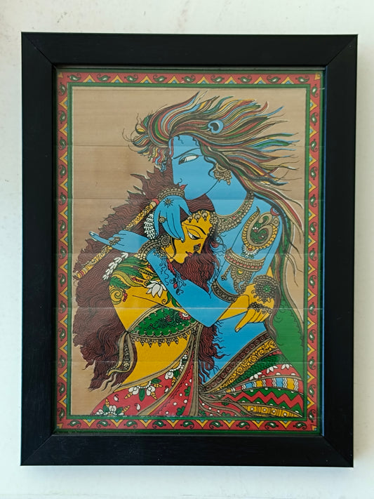 Vibrant Radha Krishna Folk Art Painting – Palm Leaf Print